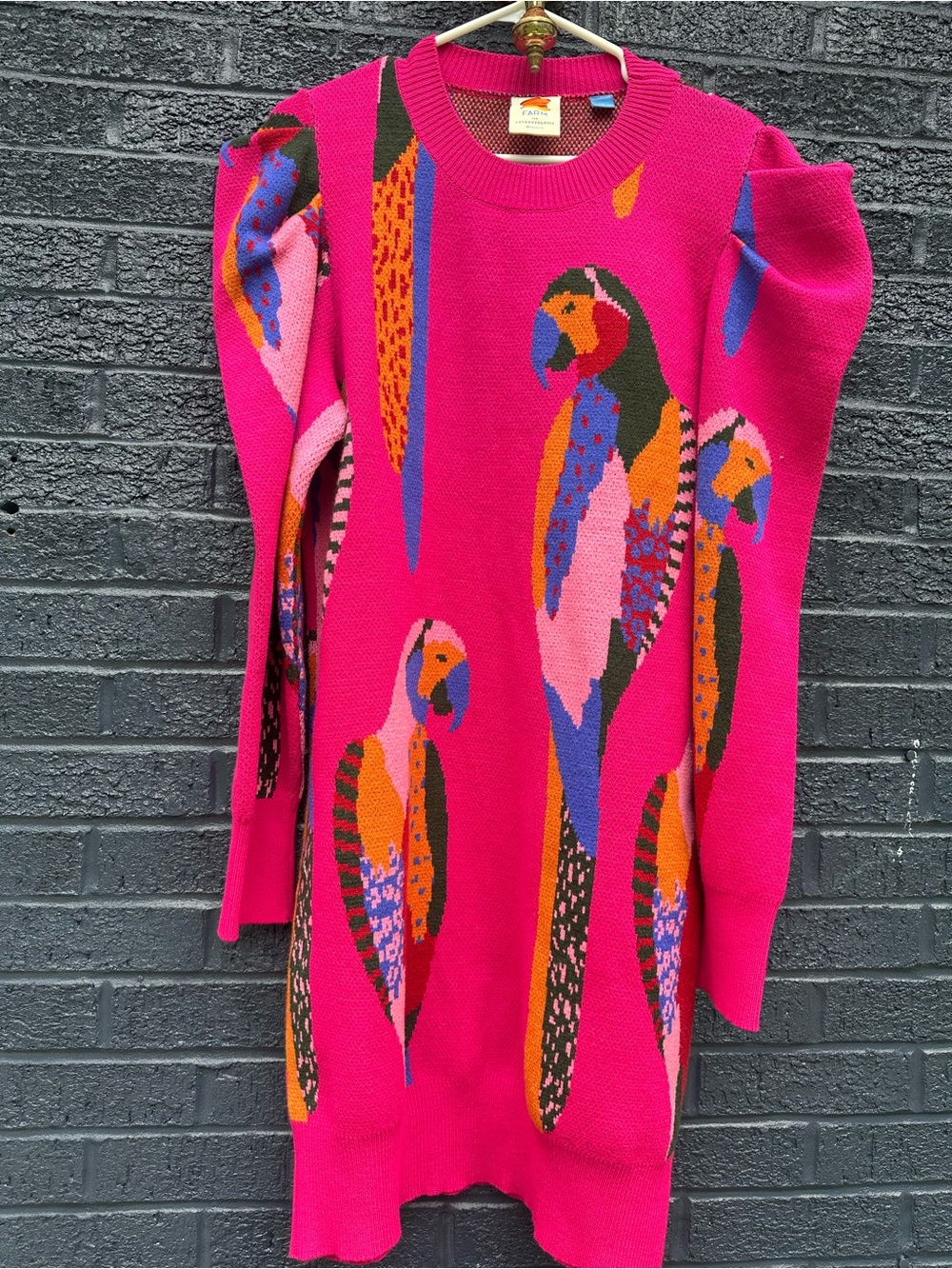 FARM RIO for anthropology sweater dress  Parrot Intarsia  - Hot Pink - Picture 2 of 4